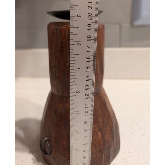 Hand-Carved Wooden Candle Holder with Metal Accent Rustic - Picture 15 of 16